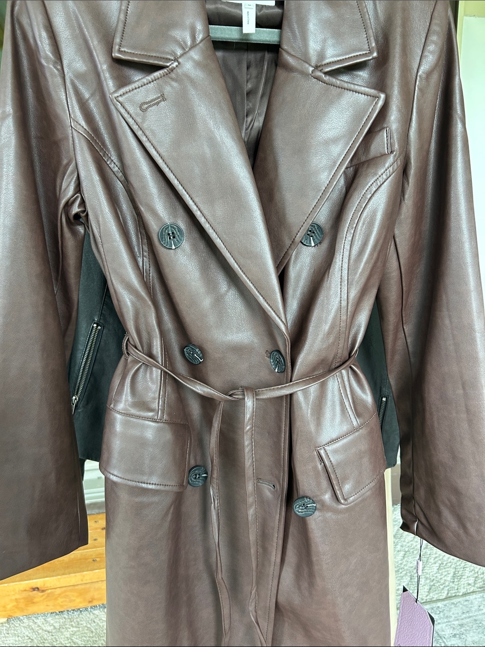 Avec Les Filles Chocolate Brown FAUX Leather Trench Coat NWT - Picture 3 of 11
